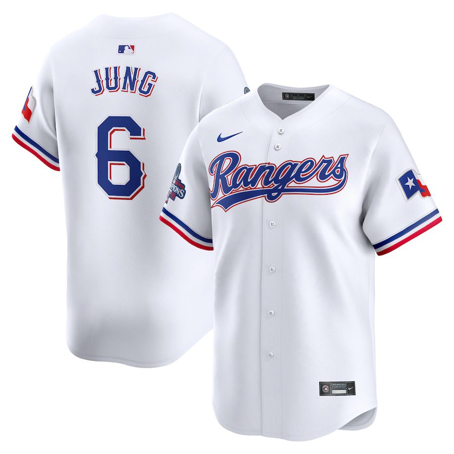 Men Texas Rangers 6 Josh Jung Nike White Home 2023 World Series Champions Limited MLB Jersey